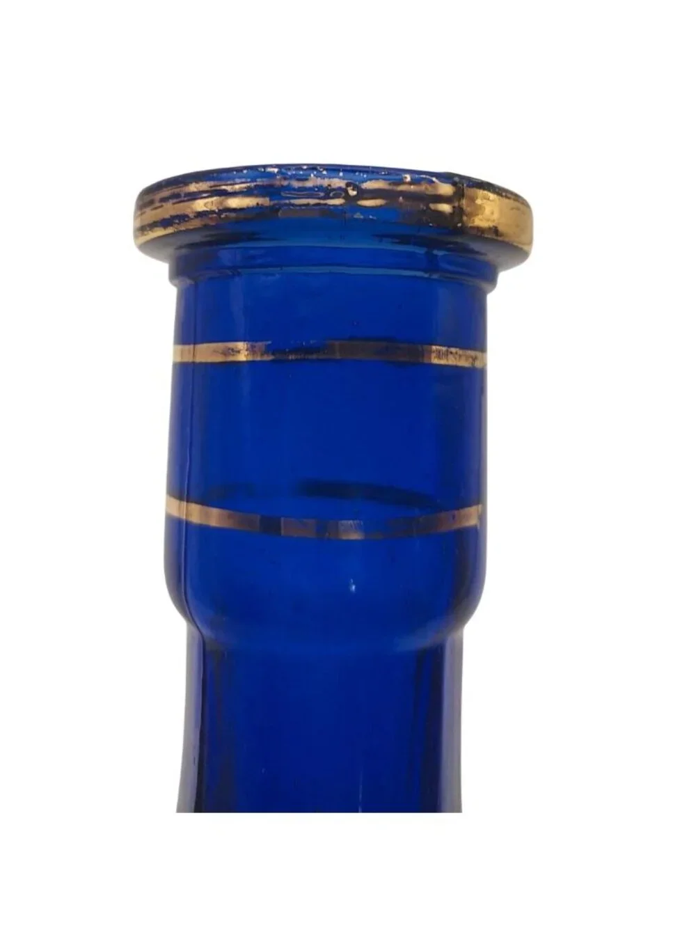 Vintage Cobalt Blue Glass Bud Vase Hand Painted Daisy Floral Cottage Shelf Decor
